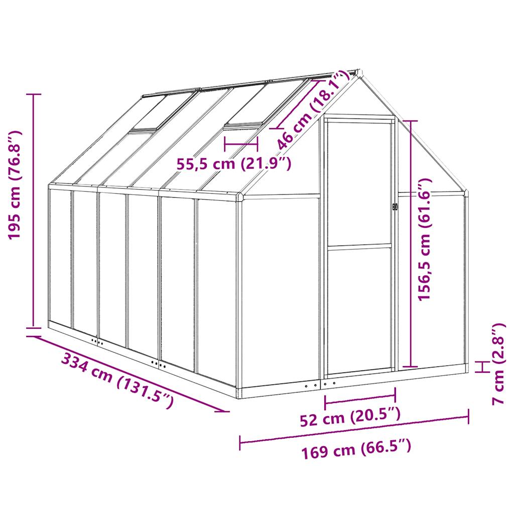 Staklenik s okvirom antracit 334 x 169 x 195 cm aluminijski