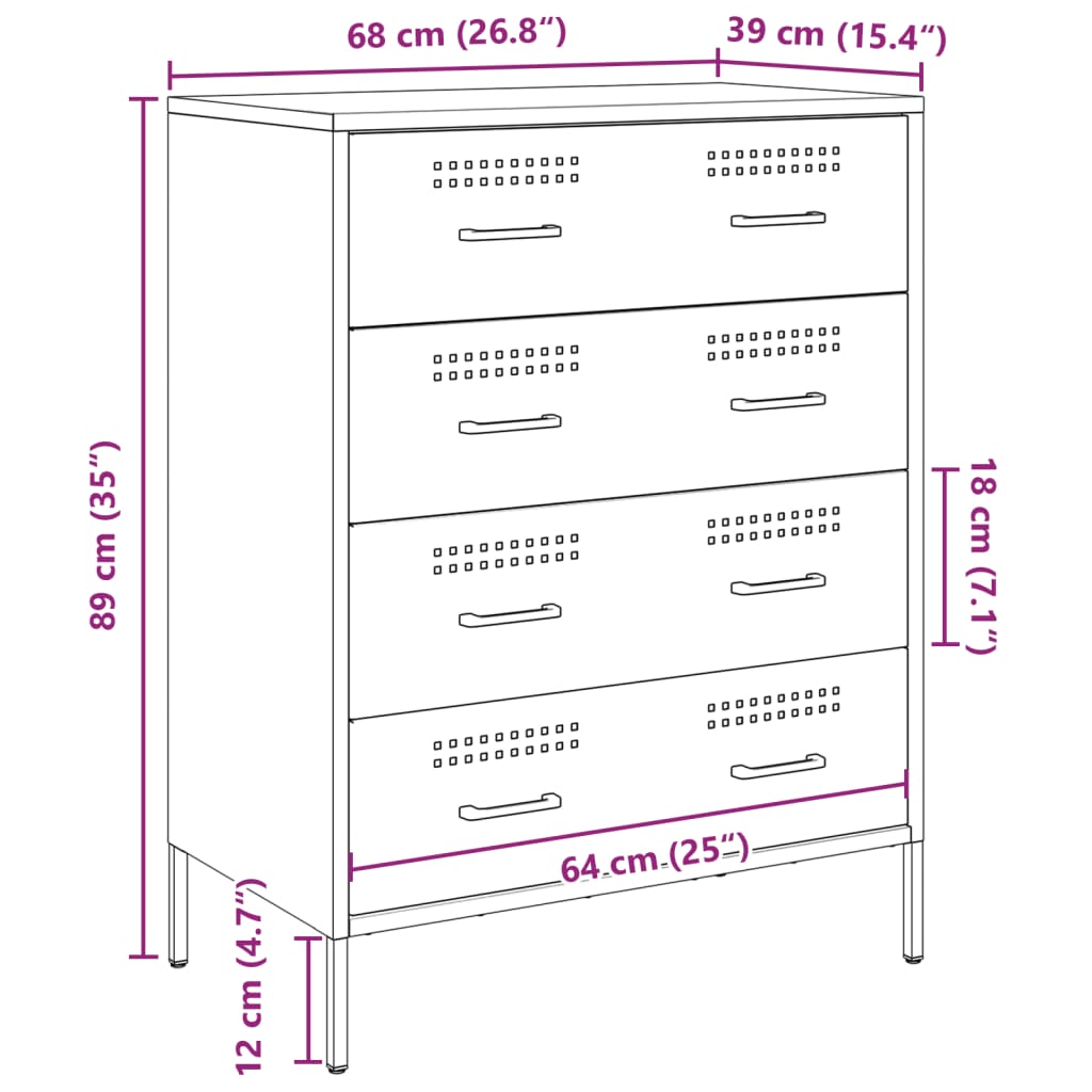 Komoda antracit 68 x 39 x 89 cm čelična
