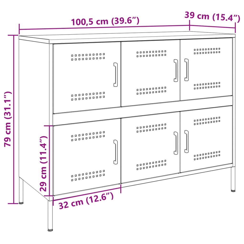 Komoda maslinastozeleni 100,5 x 39 x 79 cm čelična