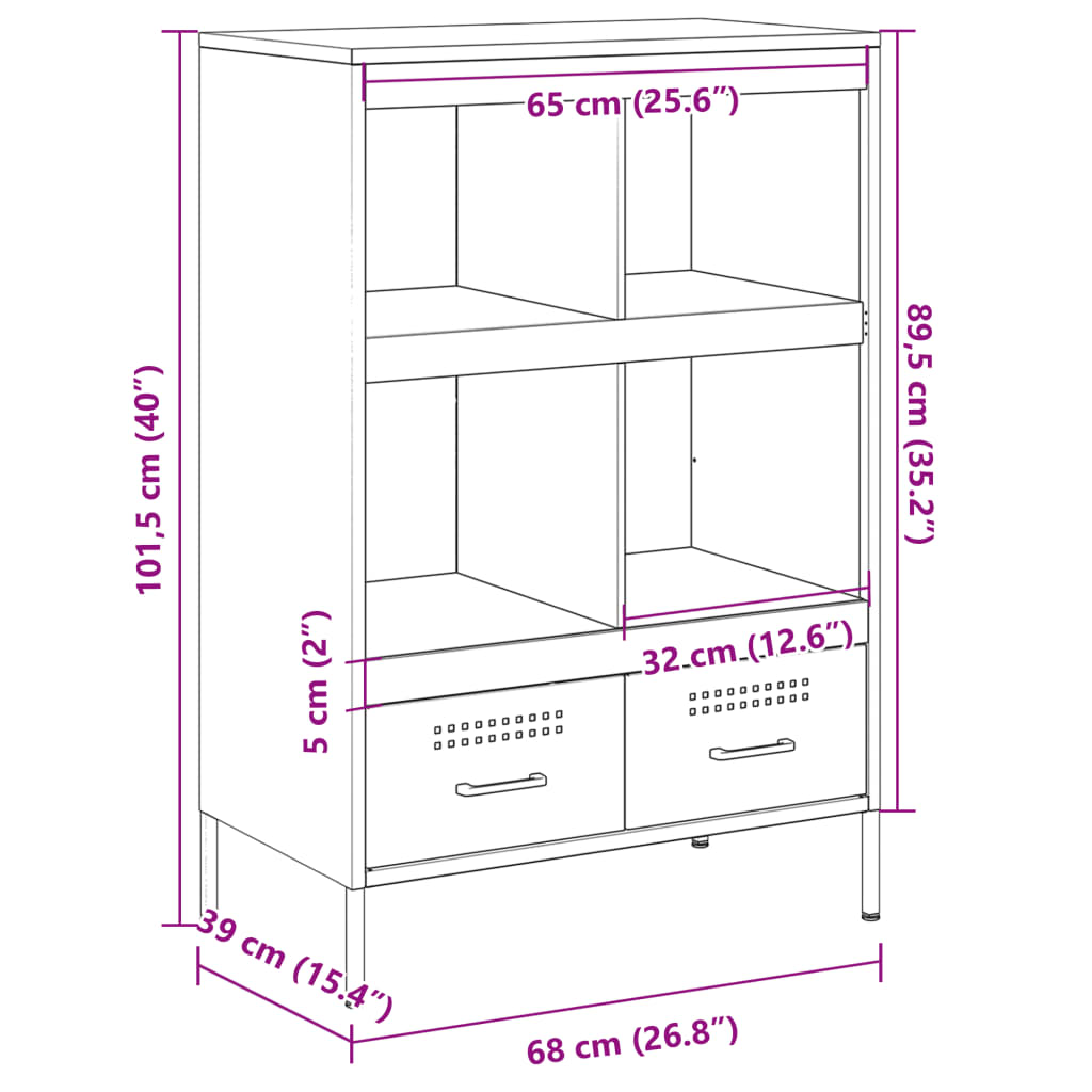 Visoka komoda boja senfa 68x39x101,5 cm od čelika