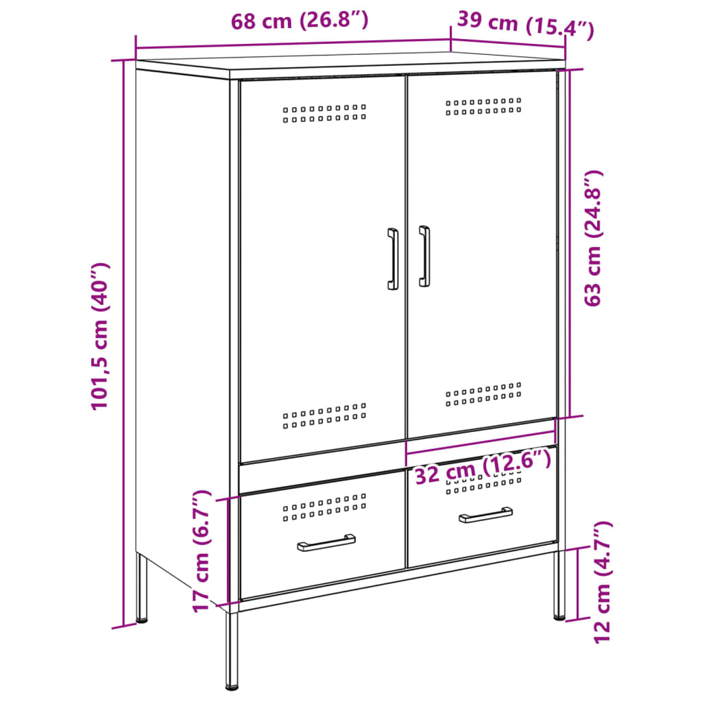Visoka komoda boja senfa 68x39x101,5 cm od čelika