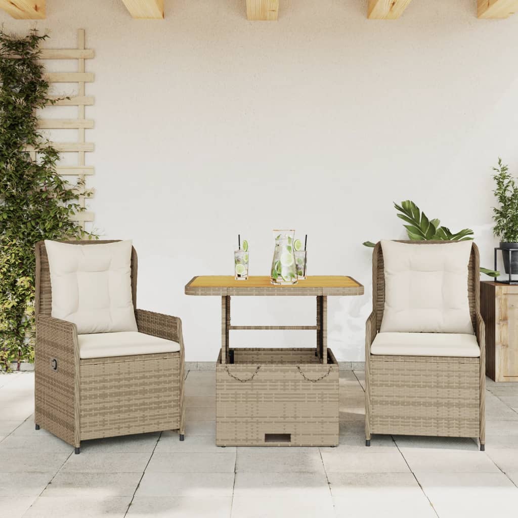 3-dijelni bistro set s jastucima bež od poliratana