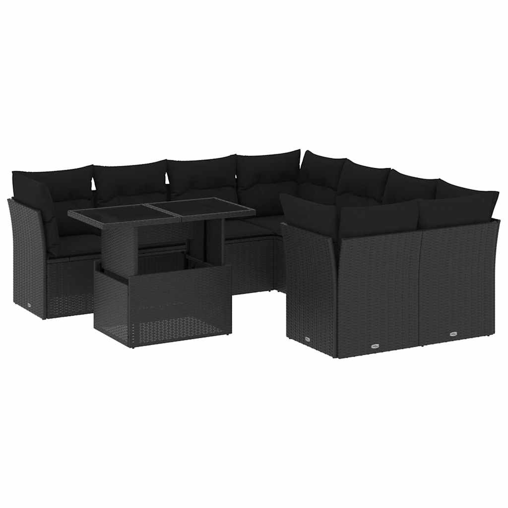 9-dijelni set vrtnih sofa s jastucima crni od poliratana Crna 100 x 55 x 73 cm
