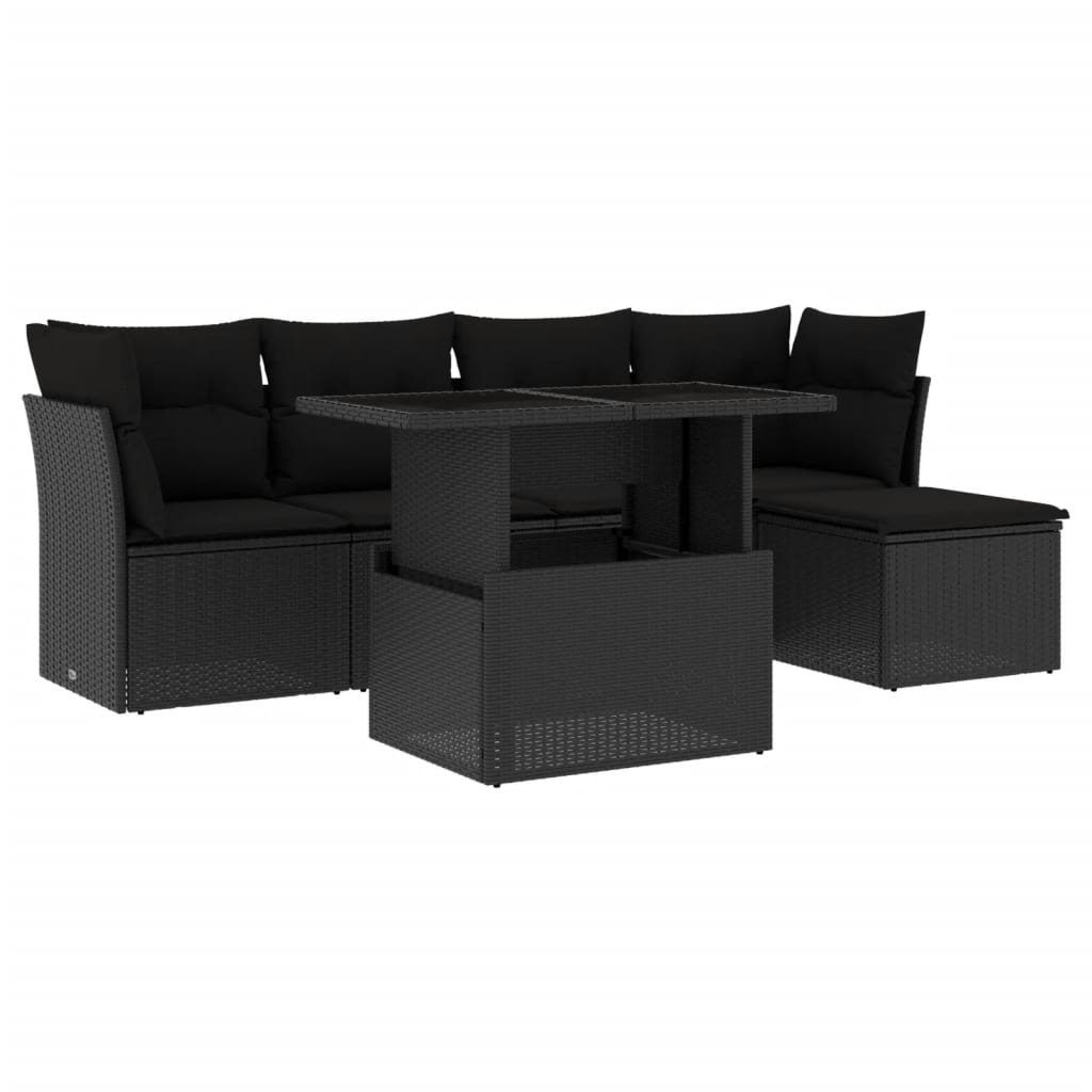 6-dijelni set vrtnih sofa s jastucima crni od poliratana Crna 100 x 55 x 73 cm