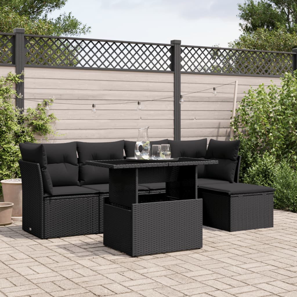 6-dijelni set vrtnih sofa s jastucima crni od poliratana Crna 100 x 55 x 73 cm