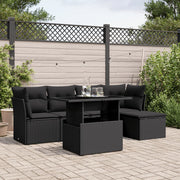6-dijelni set vrtnih sofa s jastucima crni od poliratana Crna 100 x 55 x 73 cm