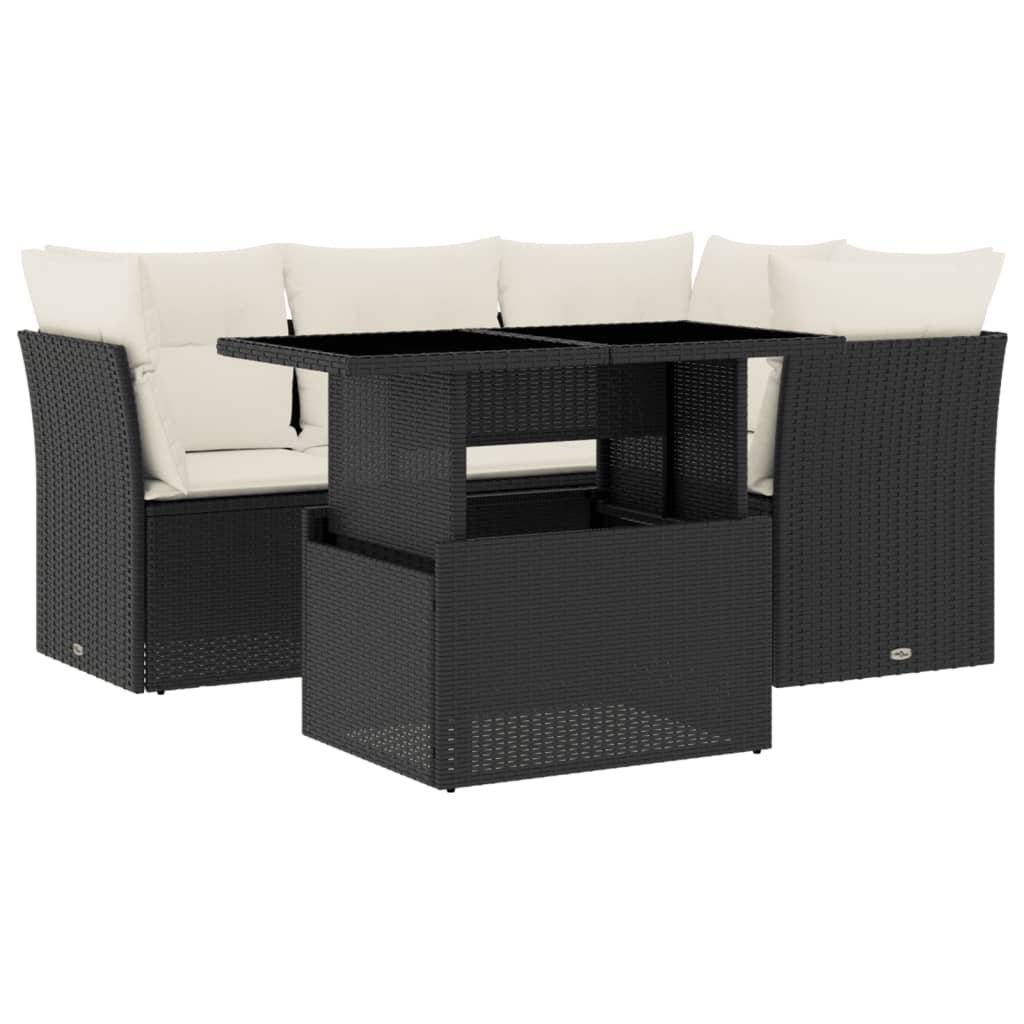 5-dijelna vrtna garnitura od poliratana s jastucima crna 100 x 55 x 73 cm