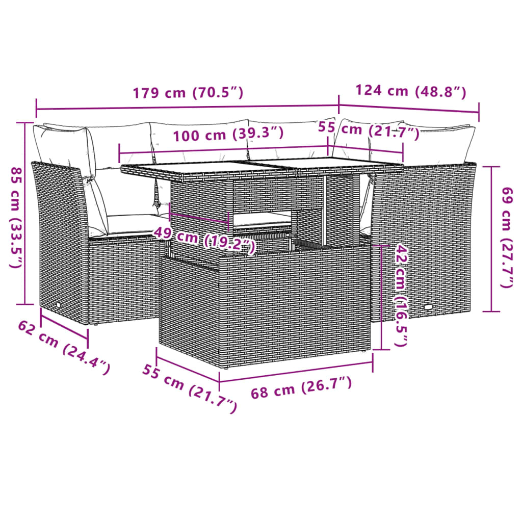 5-dijelna vrtna garnitura od poliratana s jastucima crna 100 x 55 x 73 cm