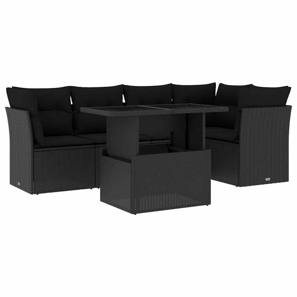 6-dijelni set vrtnih sofa s jastucima crni od poliratana Crna 100 x 55 x 73 cm