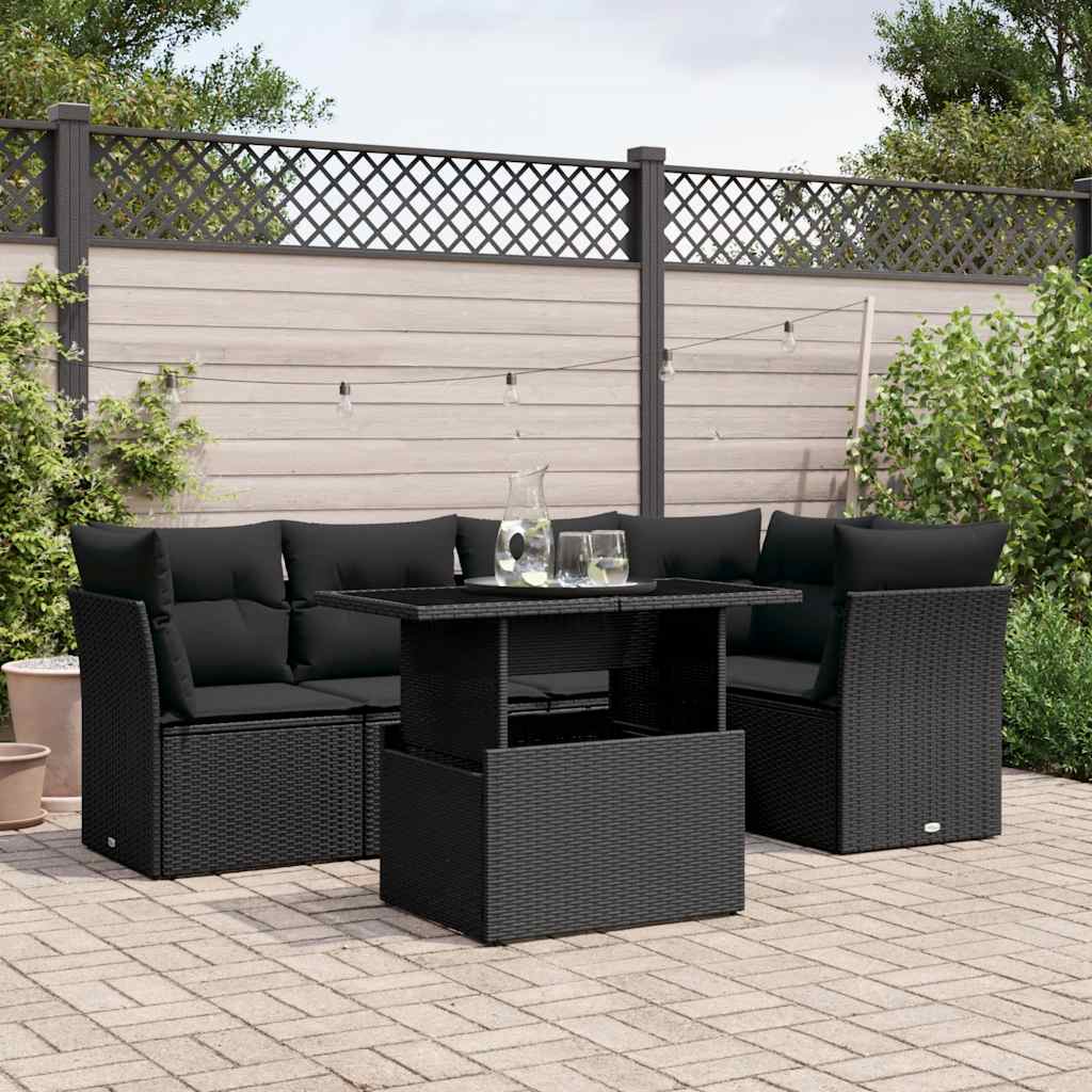 6-dijelni set vrtnih sofa s jastucima crni od poliratana Crna 100 x 55 x 73 cm