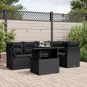 6-dijelni set vrtnih sofa s jastucima crni od poliratana Crna 100 x 55 x 73 cm