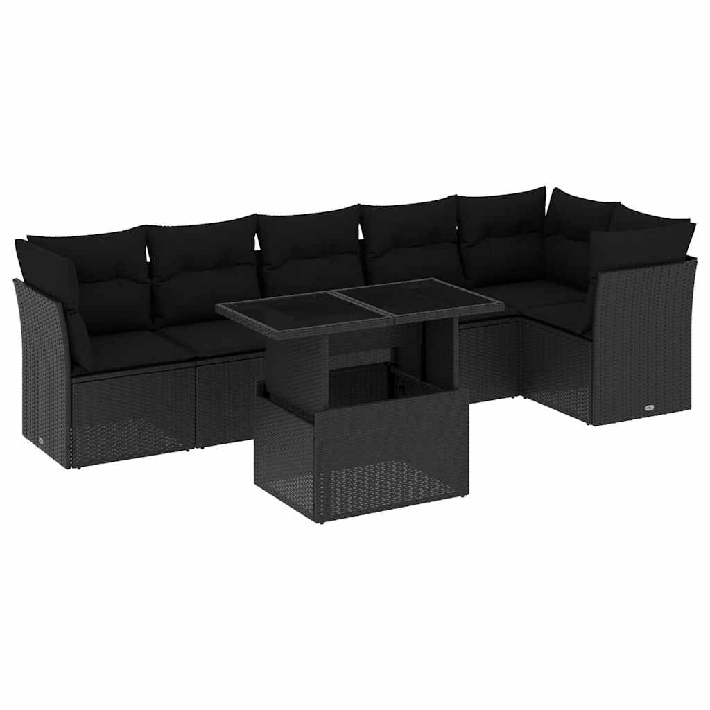 7-dijelni set vrtnih sofa od poliratana s jastucima crni Crna 100 x 55 x 73 cm