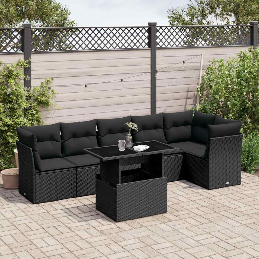 7-dijelni set vrtnih sofa od poliratana s jastucima crni Crna 100 x 55 x 73 cm