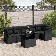 7-dijelni set vrtnih sofa od poliratana s jastucima crni Crna 100 x 55 x 73 cm