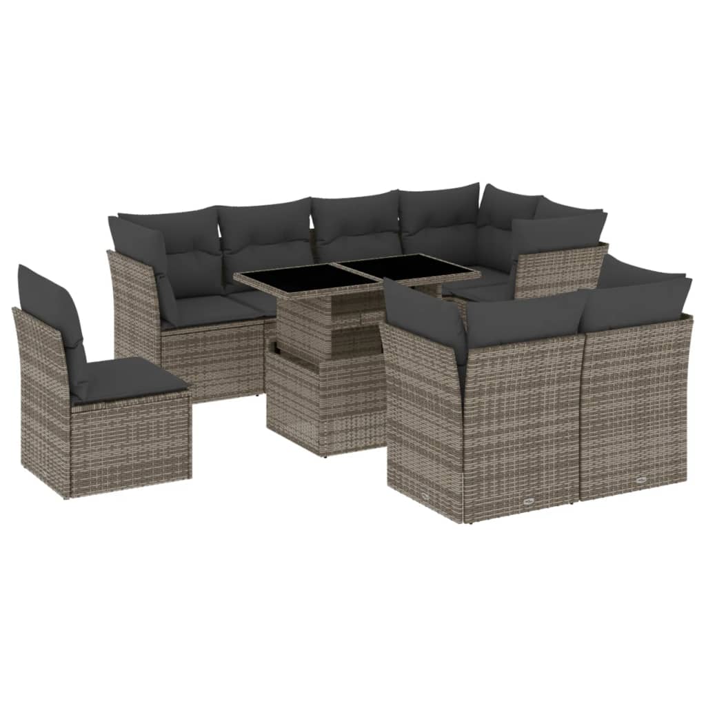 9-dijelni set vrtnih sofa od poliratana s jastucima sivi