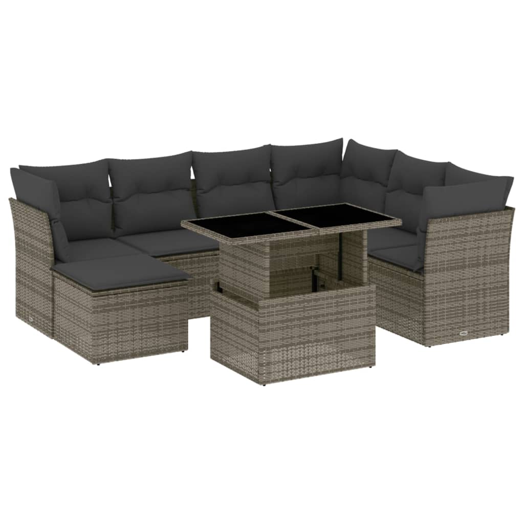 8-dijelni set vrtnih sofa od poliratana s jastucima sivi