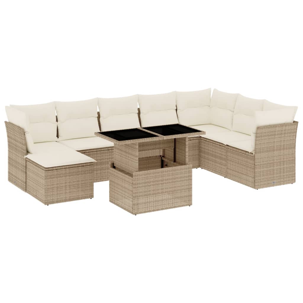 9-dijelni set vrtnih sofa s jastucima bež od poliratana 100 x 55 x 73 cm