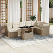9-dijelni set vrtnih sofa s jastucima bež od poliratana 100 x 55 x 73 cm
