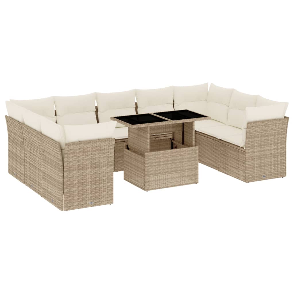 10-dijelni set vrtnih sofa s jastucima bež od poliratana 100 x 55 x 73 cm
