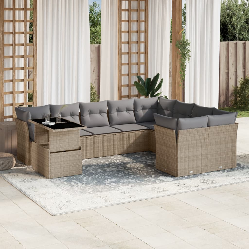 10-dijelni set vrtnih sofa s jastucima crni od poliratana