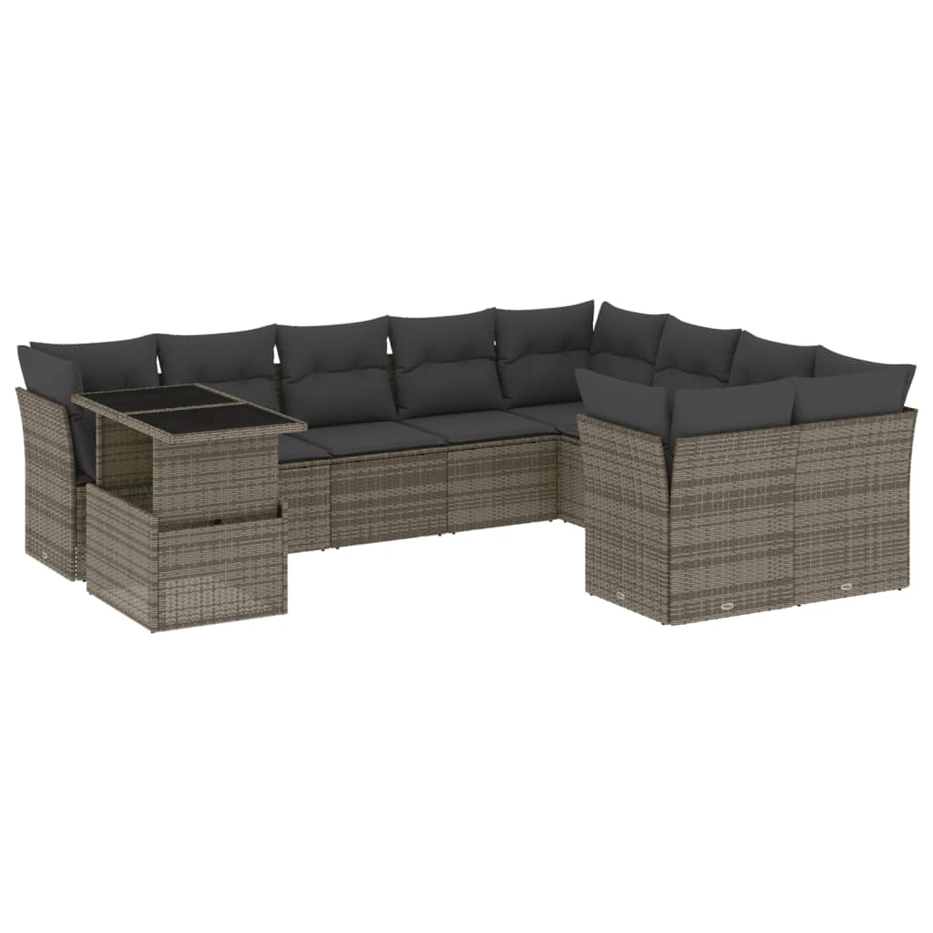 10-dijelni set vrtnih sofa od poliratana s jastucima sivi Siva 100 x 55 x 73 cm