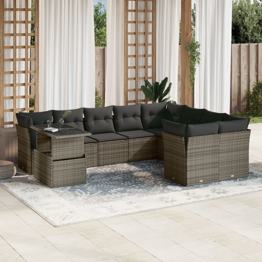 10-dijelni set vrtnih sofa od poliratana s jastucima sivi Siva 100 x 55 x 73 cm