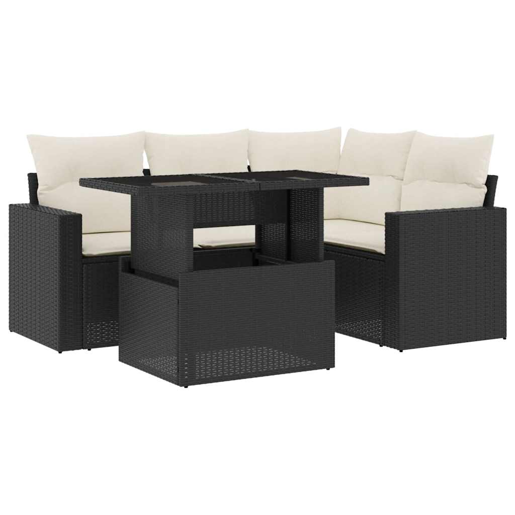 5-dijelna vrtna garnitura od poliratana s jastucima crna 100 x 55 x 73 cm