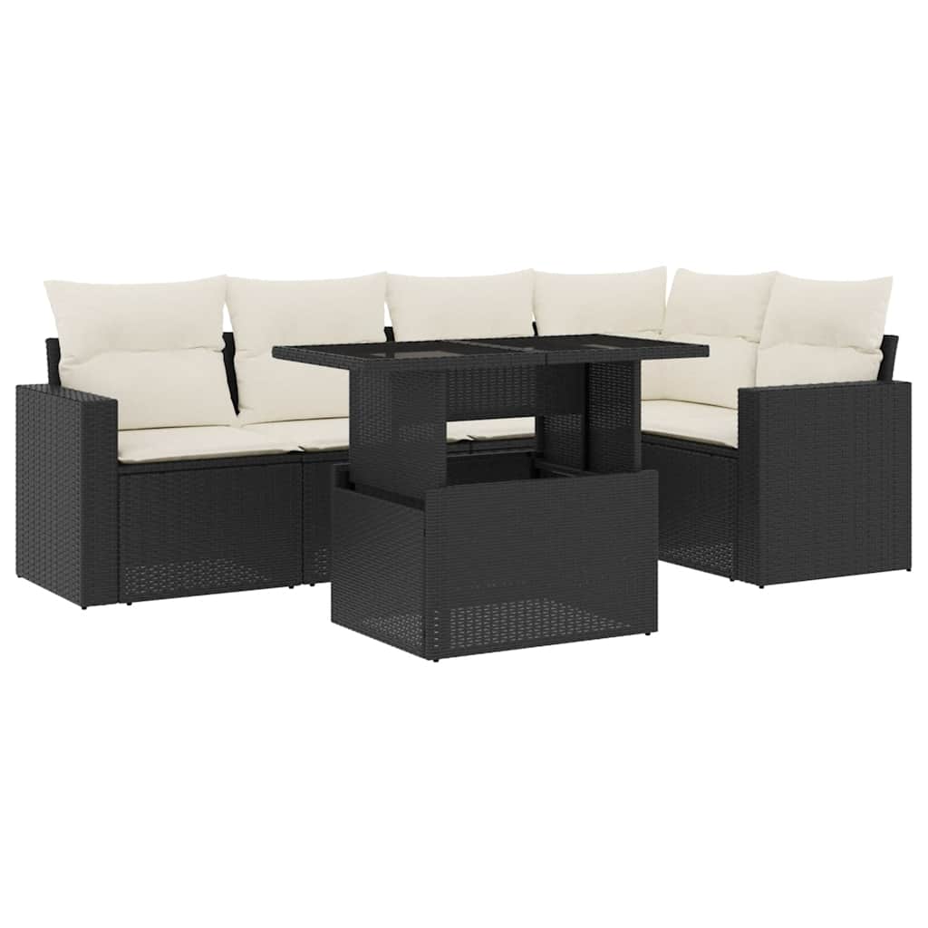 6-dijelni set vrtnih sofa s jastucima crni od poliratana Crna 100 x 55 x 73 cm