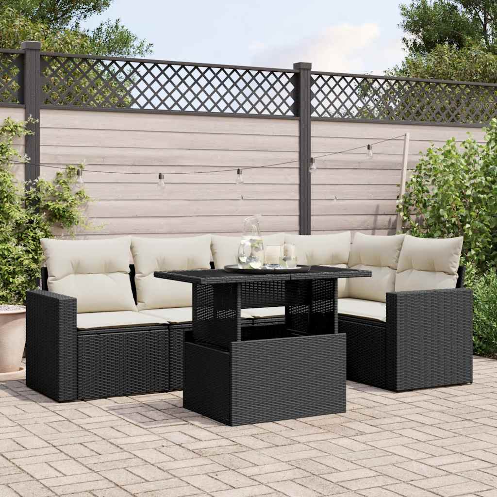 6-dijelni set vrtnih sofa s jastucima crni od poliratana Crna 100 x 55 x 73 cm