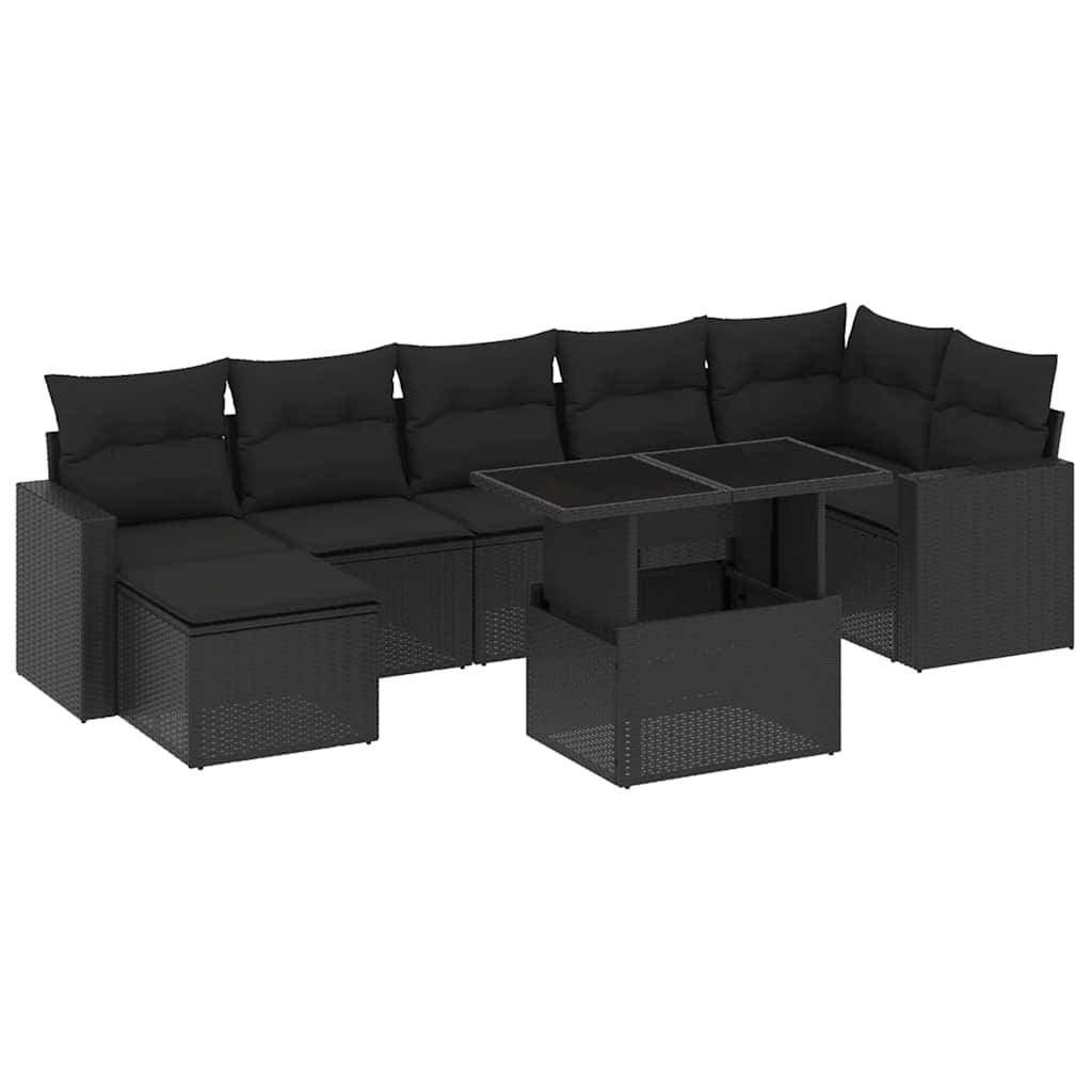 8-dijelni set vrtnih sofa od poliratana s jastucima crni