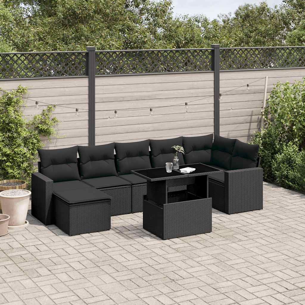 8-dijelni set vrtnih sofa od poliratana s jastucima crni