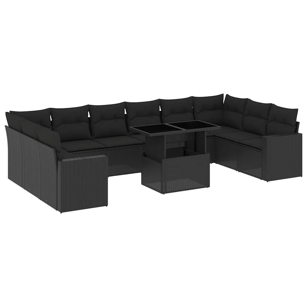 11-dijelni set vrtnih sofa od poliratana s jastucima crni