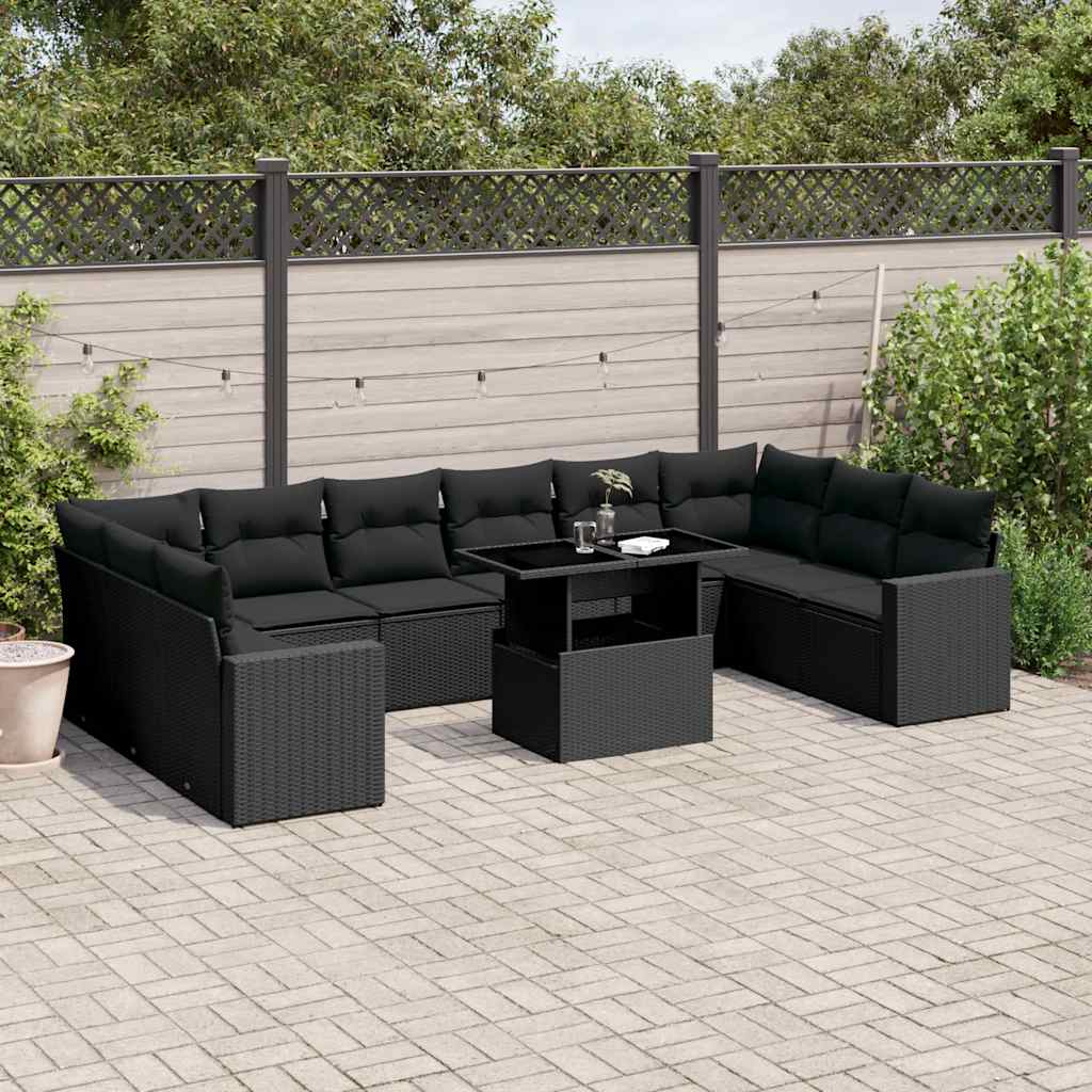 11-dijelni set vrtnih sofa od poliratana s jastucima crni