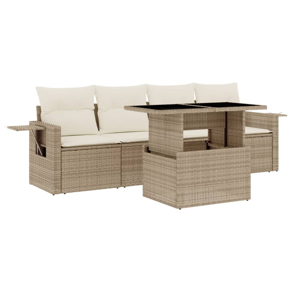 5-dijelni vrtni set sofa s jastucima bež od poliratana