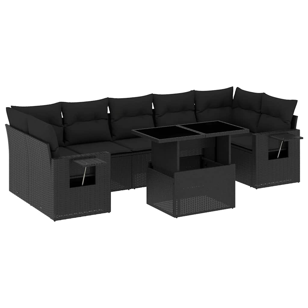 8-dijelni set vrtnih sofa od poliratana s jastucima crni