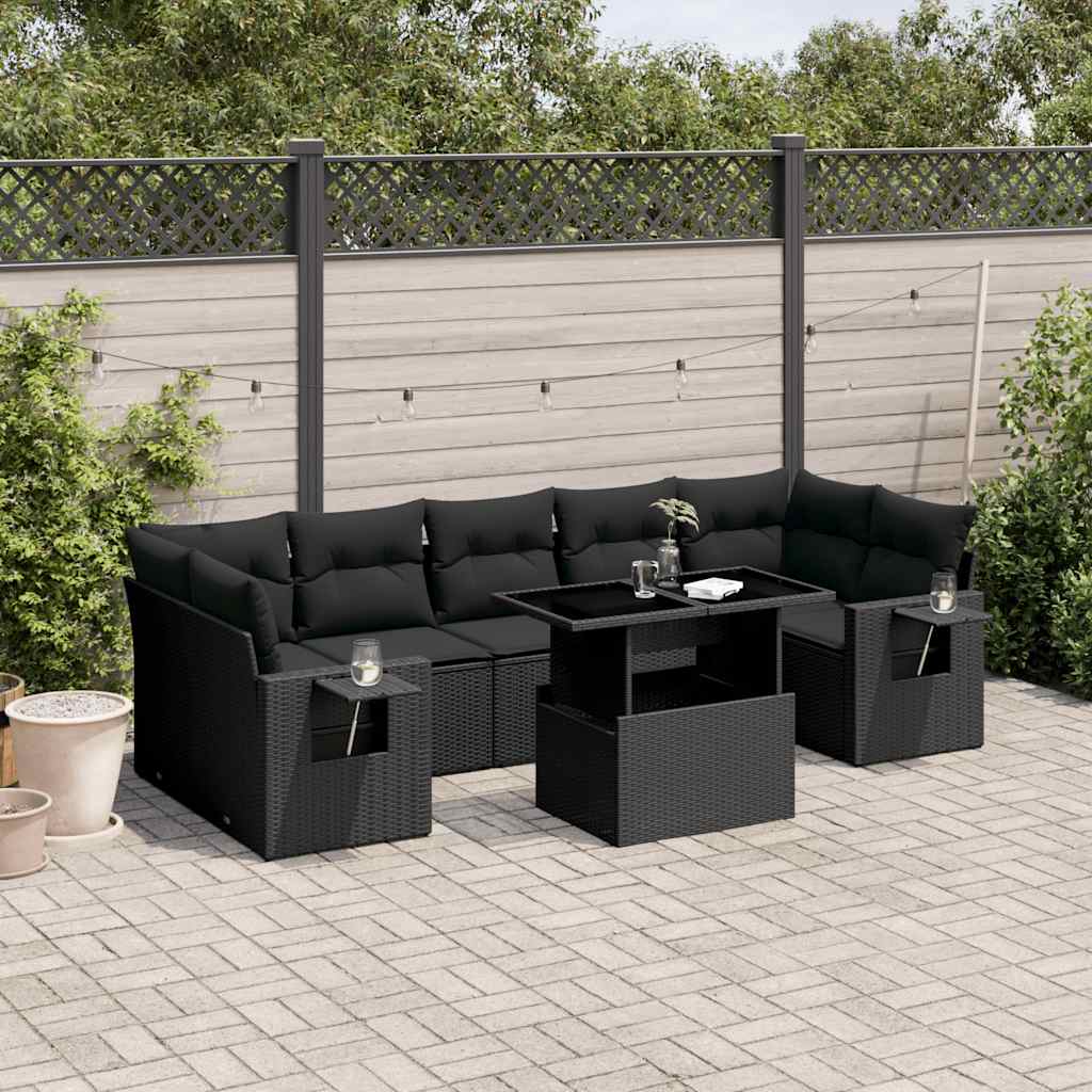 8-dijelni set vrtnih sofa od poliratana s jastucima crni