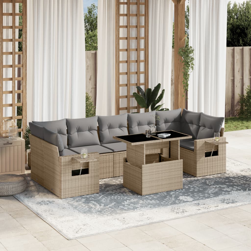 8-dijelni set vrtnih sofa od poliratana s jastucima bež 100 x 55 x 73 cm