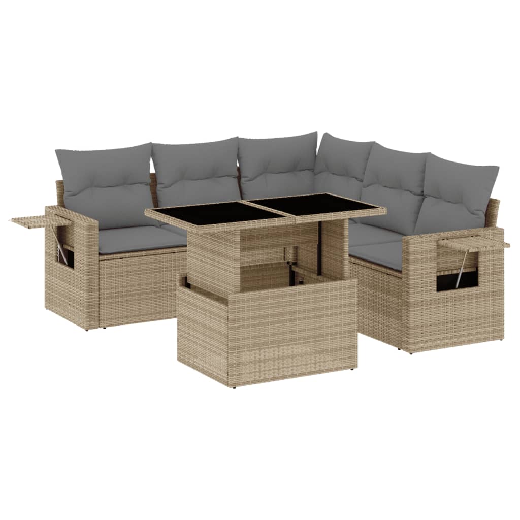 6-dijelni set vrtnih sofa s jastucima bež od poliratana 100 x 55 x 73 cm