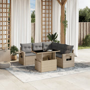 6-dijelni set vrtnih sofa s jastucima bež od poliratana 100 x 55 x 73 cm