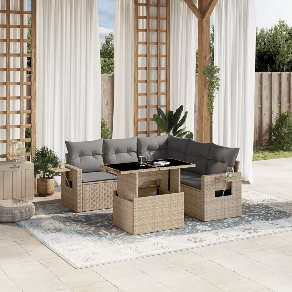 6-dijelni set vrtnih sofa s jastucima bež od poliratana 100 x 55 x 73 cm