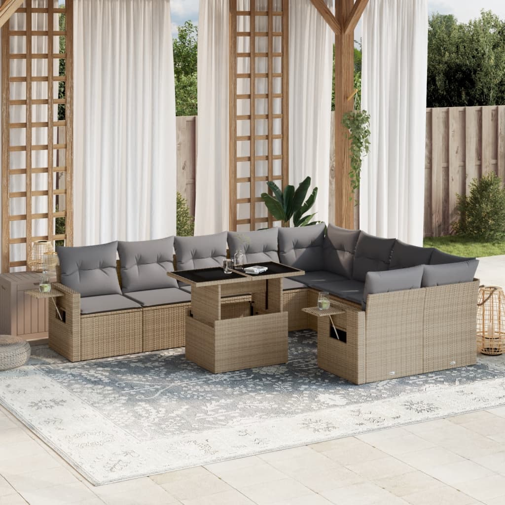 10-dijelni set vrtnih sofa s jastucima bež od poliratana 100 x 55 x 73 cm