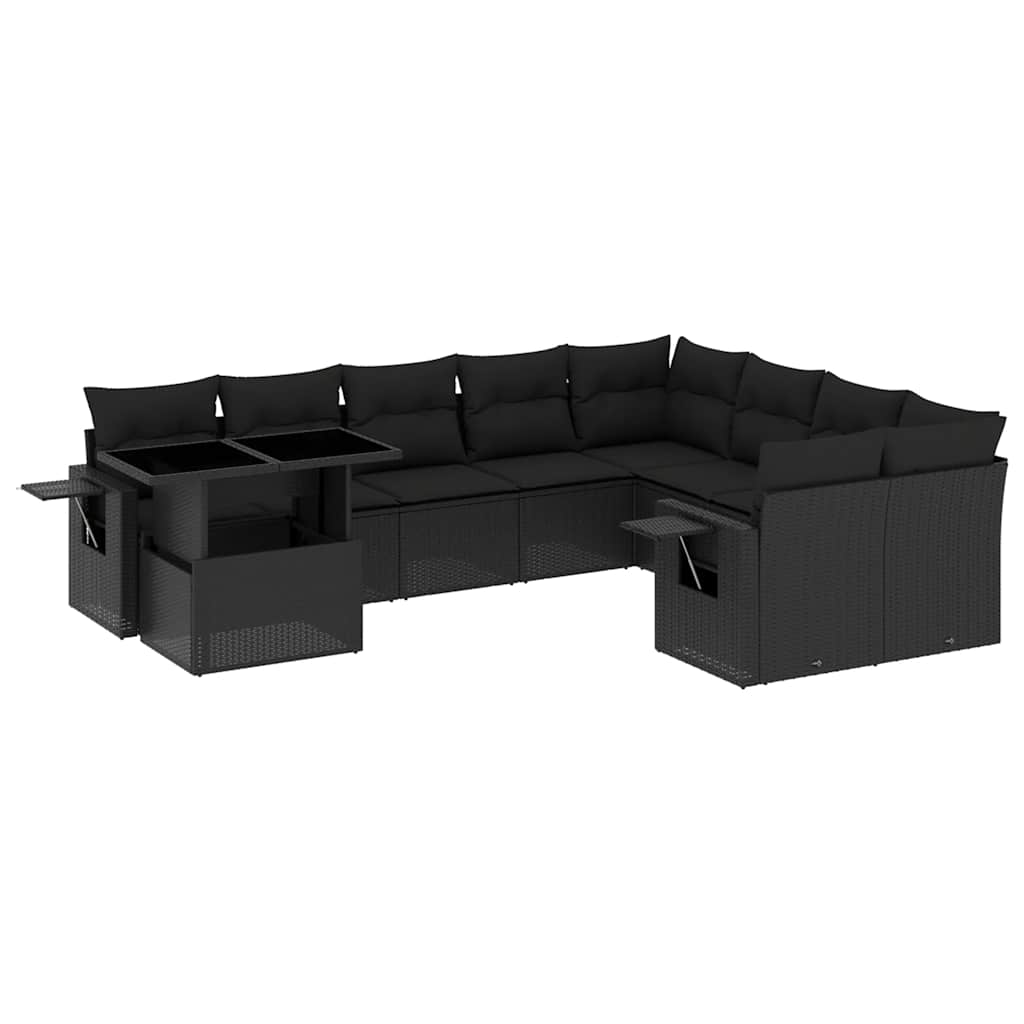 10-dijelni set vrtnih sofa s jastucima crni od poliratana Crna 100 x 55 x 73 cm