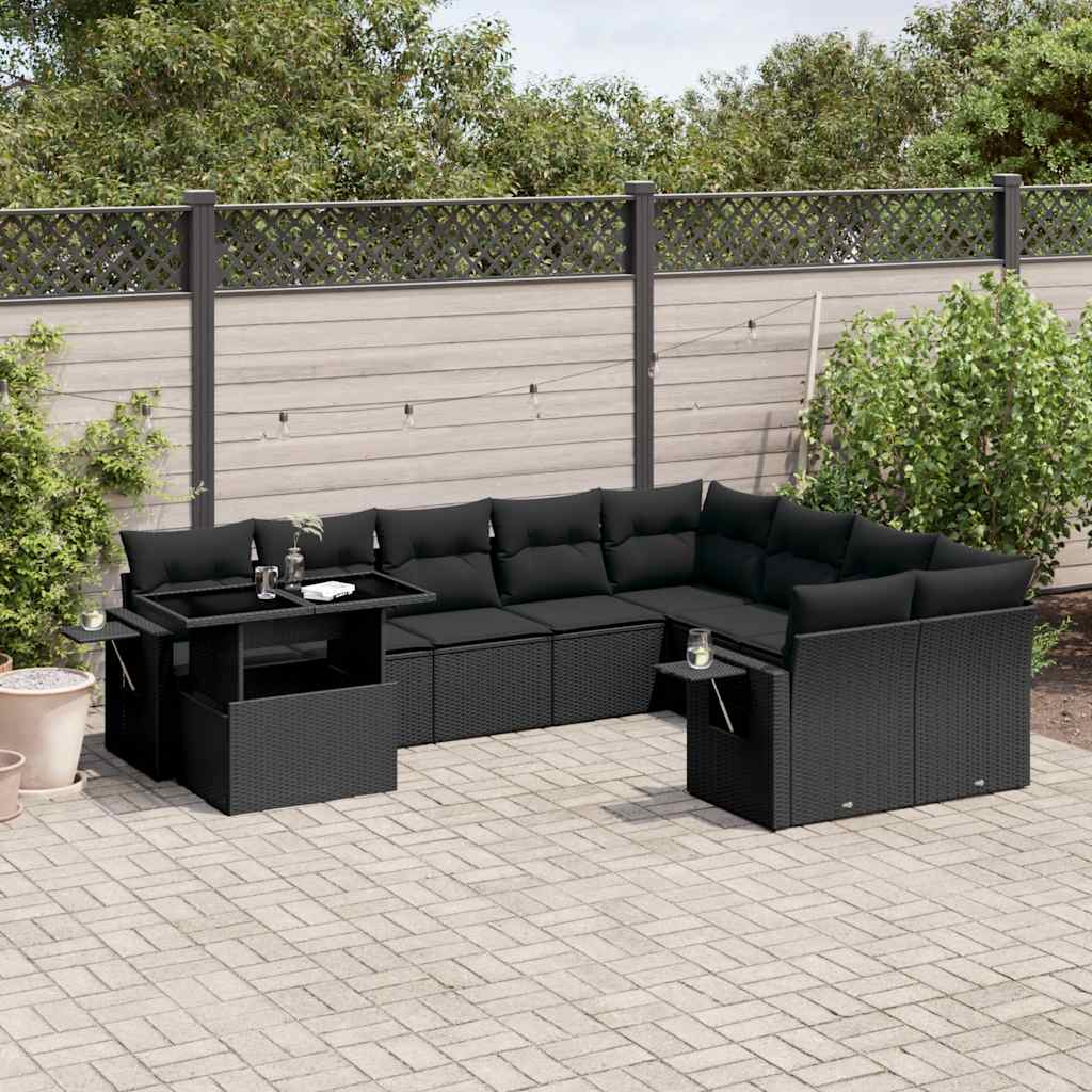 10-dijelni set vrtnih sofa s jastucima crni od poliratana Crna 100 x 55 x 73 cm
