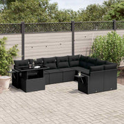 10-dijelni set vrtnih sofa s jastucima crni od poliratana Crna 100 x 55 x 73 cm
