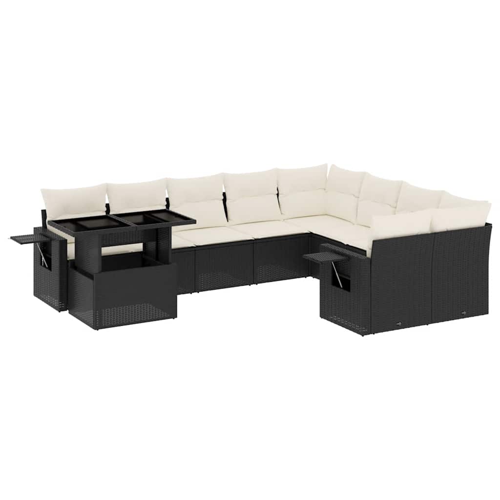 10-dijelni set vrtnih sofa s jastucima crni od poliratana Crna 100 x 55 x 73 cm