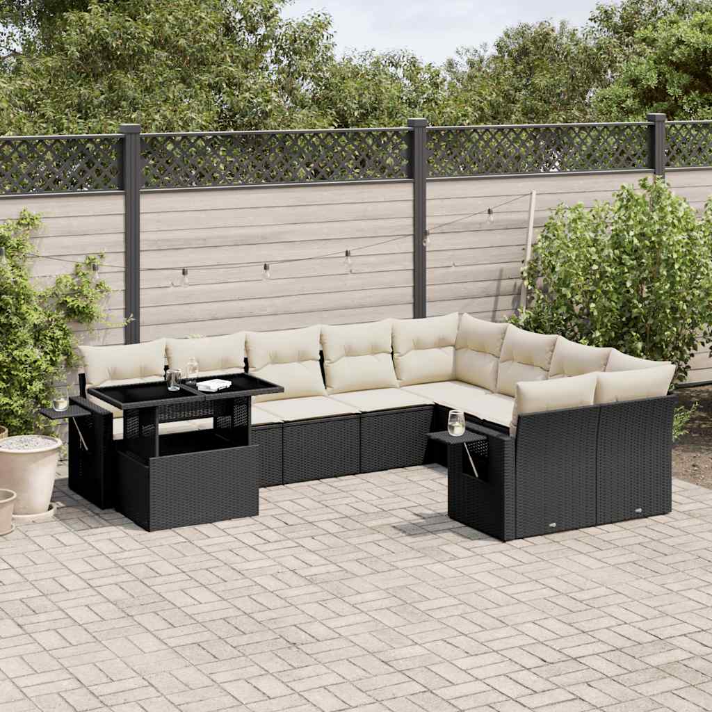10-dijelni set vrtnih sofa s jastucima crni od poliratana Crna 100 x 55 x 73 cm