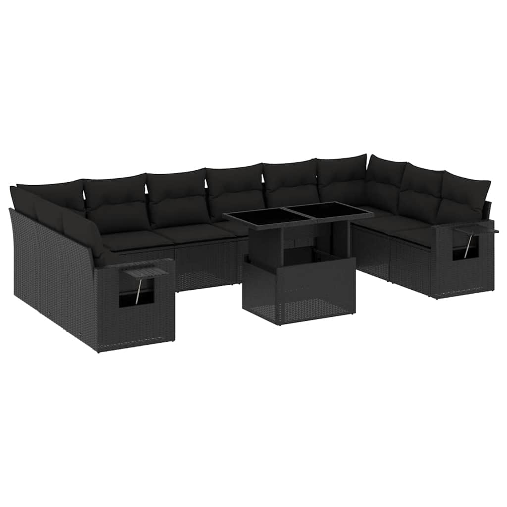 11-dijelni set vrtnih sofa od poliratana s jastucima crni Crna 100 x 55 x 73 cm