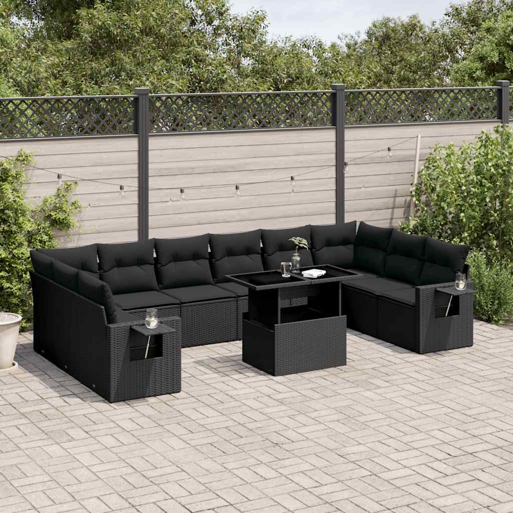 11-dijelni set vrtnih sofa od poliratana s jastucima crni Crna 100 x 55 x 73 cm