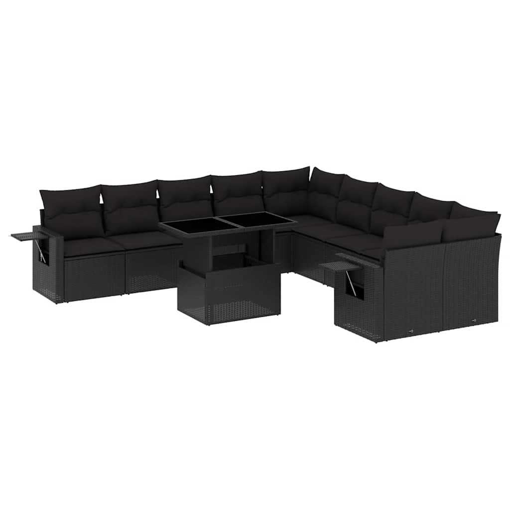 11-dijelni set vrtnih sofa od poliratana s jastucima crni Crna 100 x 55 x 73 cm