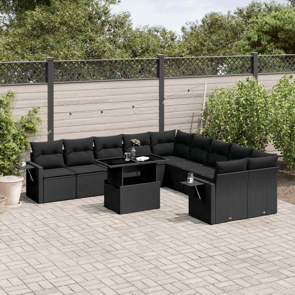 11-dijelni set vrtnih sofa od poliratana s jastucima crni Crna 100 x 55 x 73 cm